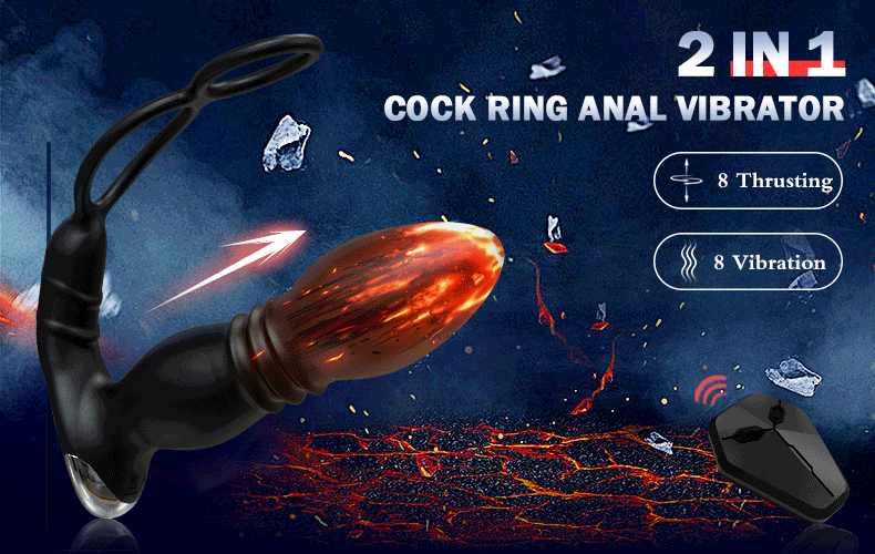 8 Thrusting 8 Vibrating Anal Vibrator With Dual Cock Rings