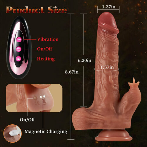 Buyging™ 9 Vibrating 3 Thrusting Tongue Licking & Swing Heating Dildo