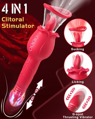 4 in 1 Rose Tongue Licking Sucking Thrusting Clitoral Stimulator
