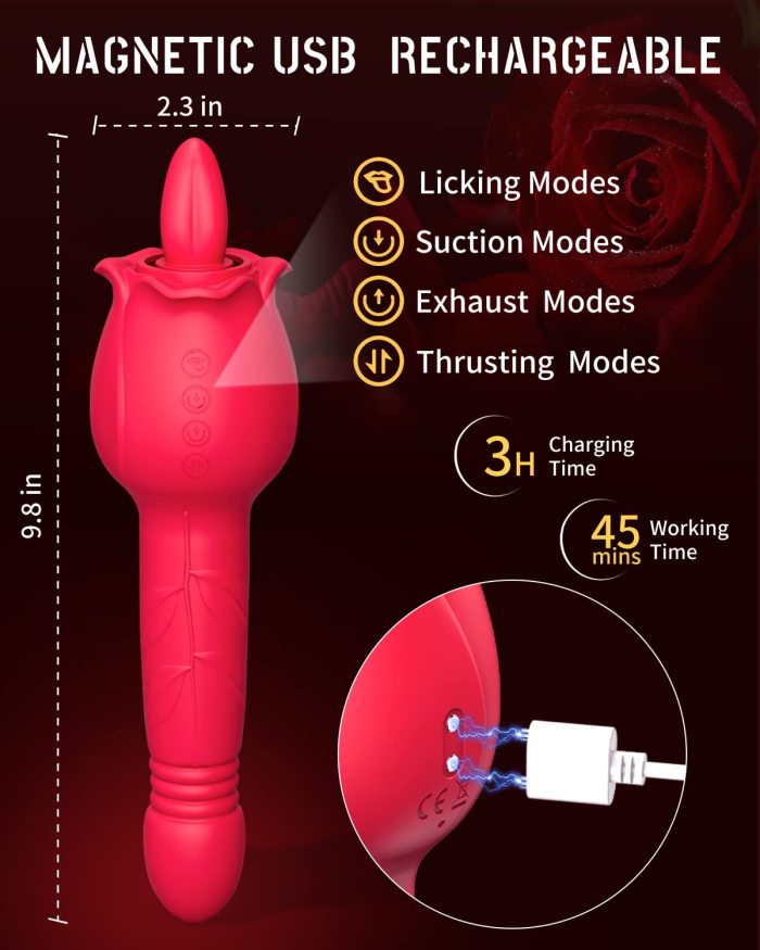 4 in 1 Rose Tongue Licking Sucking Thrusting Clitoral Stimulator