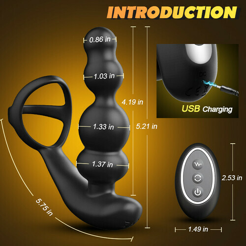 Buyging™ Anal Beads 360° Rotating Head Prostate Massager with Cock Ring