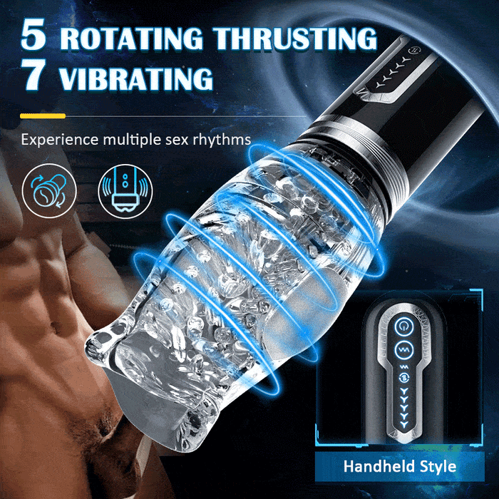 5 Thrusting Rotating 7 Vibrating Oral Sex Handheld Masturbator