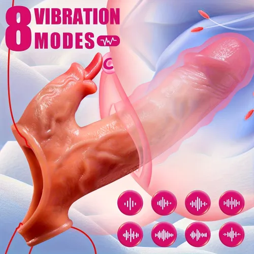 Buyging™ Dual Motors 8 Vibrating Realistic Penis Sleeve With Cock Ring