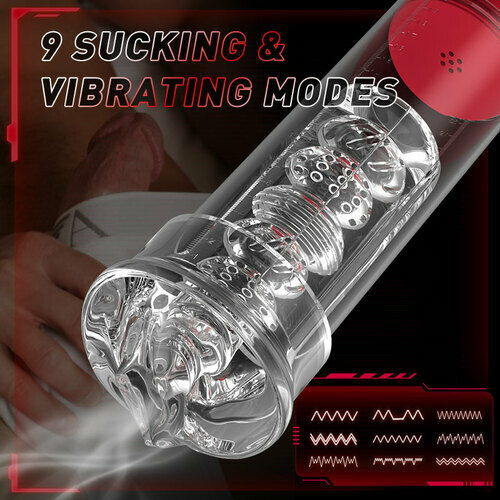 Hotlovevibe™ 9 Vibrating 9 Sucking Male Masturbator Penis Enlargement Pump