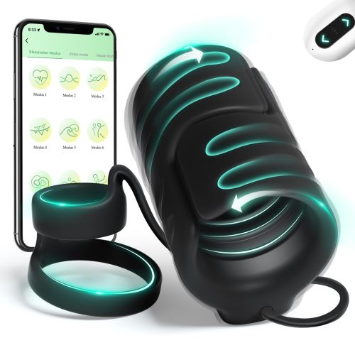 Hotlovevibe APP & Remote Control 9 Vibrating with 2 Cock Penis Ring Stretchy Male Masturbator