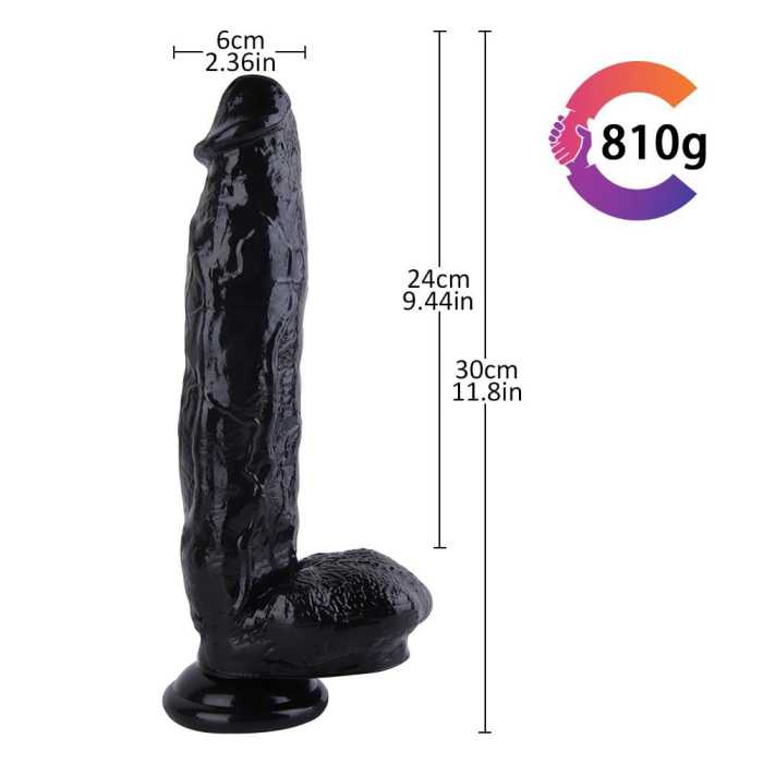 12 Inch Long Black Sucktion Cup Realistic Dildo