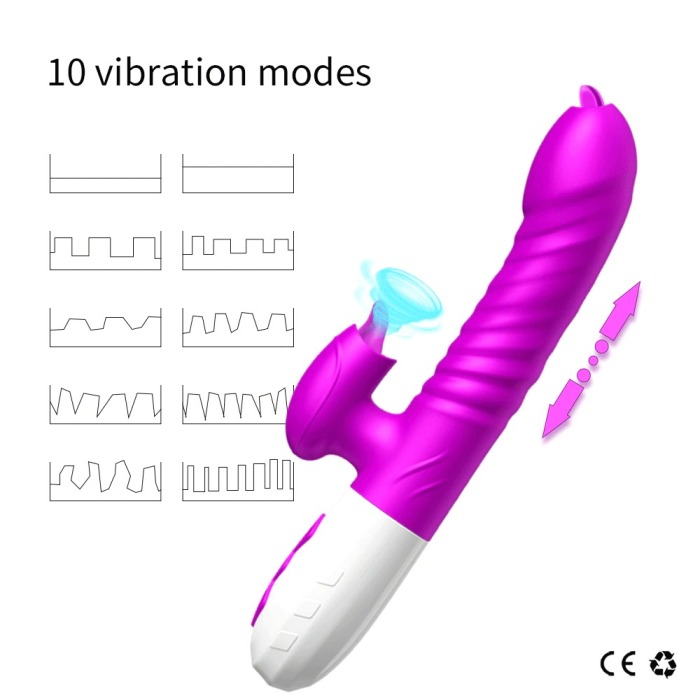Double Tongue Vibrating dildo with Telescopic Rotating vibrators