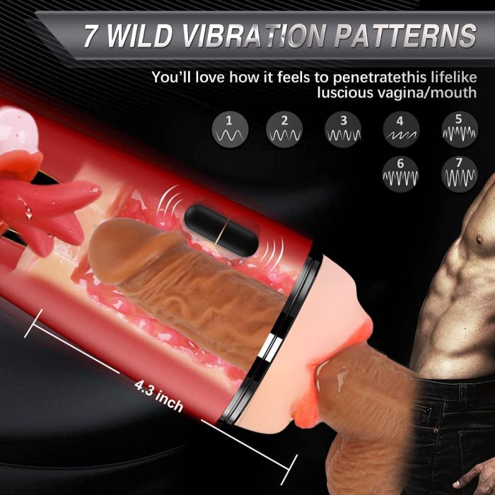 Automatic Male Masturbator Cup for Blowjob Penis Simulator with 7 Vibration and 4 Tongue Licking Frequencies, Electric Pocket Pussy Vagina 3D Textured Oral Male Stroker Sex Toy for Men