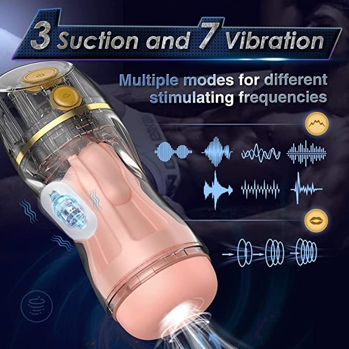 Blowjob Mens Hands Free Adult Oral Sex Toys with 7 Vibration and Suction