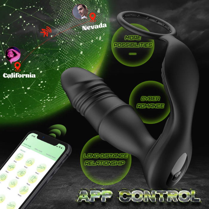 Murphy-APP/Controller & 9-Telescopic / Vibration & Penis Ring Locking Prostate Massager