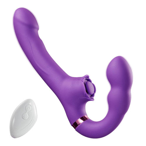 Loria for Couples 10 Tapping & Vibrating G-spot Clit Stimulator Strapless Double-ended Rmote Control Dildo