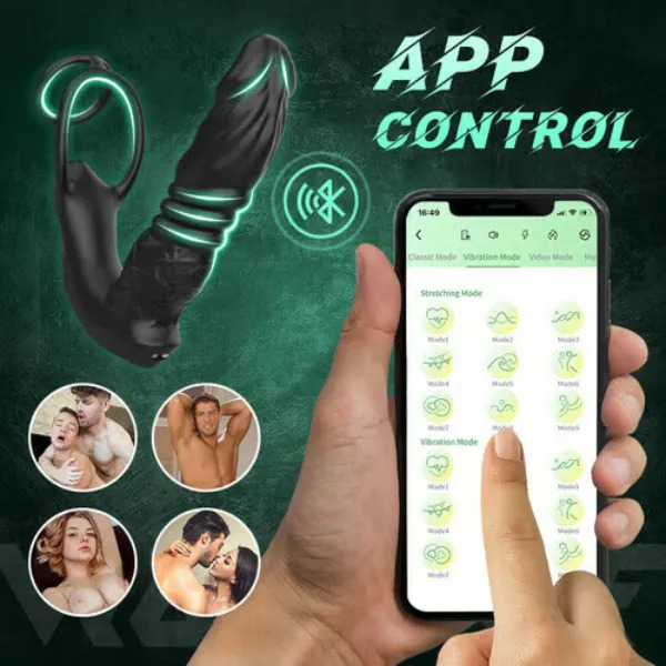 Edenlegend™ Bluetooth App Control 9 Vibrating Thrusting Dual Ring Prostate Massager