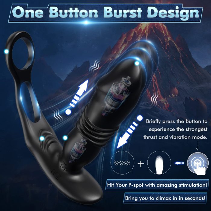 SAUL 3 -Thrusting & 12 -Vibrating Dual Cock Rings Prostate Massager