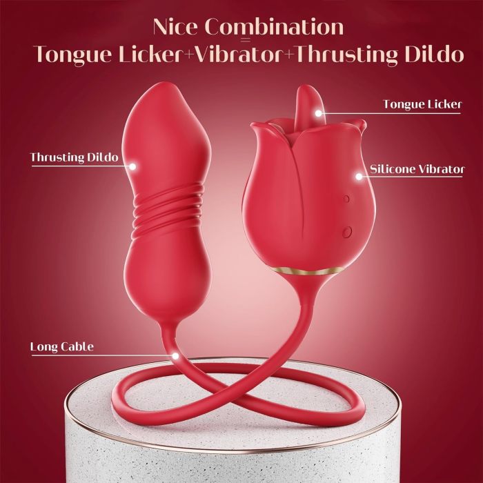 3IN1 Rose Sex Toys  Games Clitoral Nipple Licker Vibrator for Women with 9 Tongue Licking & Thrusting Dildo G Spot Vibrators