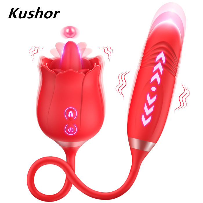 3IN1 Rose Sex Toys  Games Clitoral Nipple Licker Vibrator for Women with 9 Tongue Licking & Thrusting Dildo G Spot Vibrators