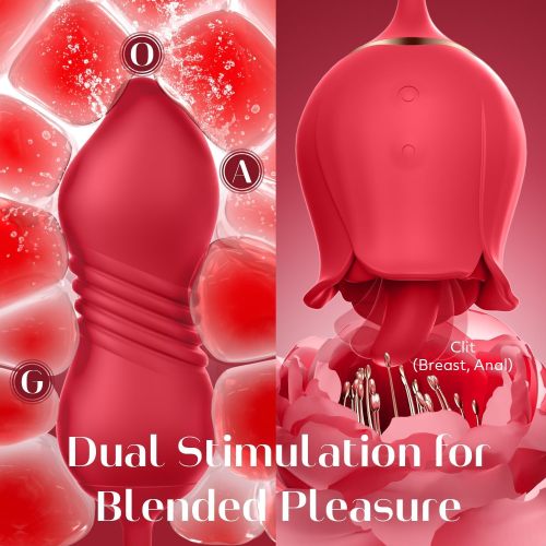 3IN1 Rose Sex Toys  Games Clitoral Nipple Licker Vibrator for Women with 9 Tongue Licking & Thrusting Dildo G Spot Vibrators