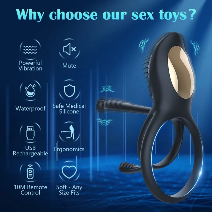 Edenlegend™ Surge Ring – 10-Mode Dual-Motor Vibrating Cock Ring, Remote Version, Silicone + ABS
