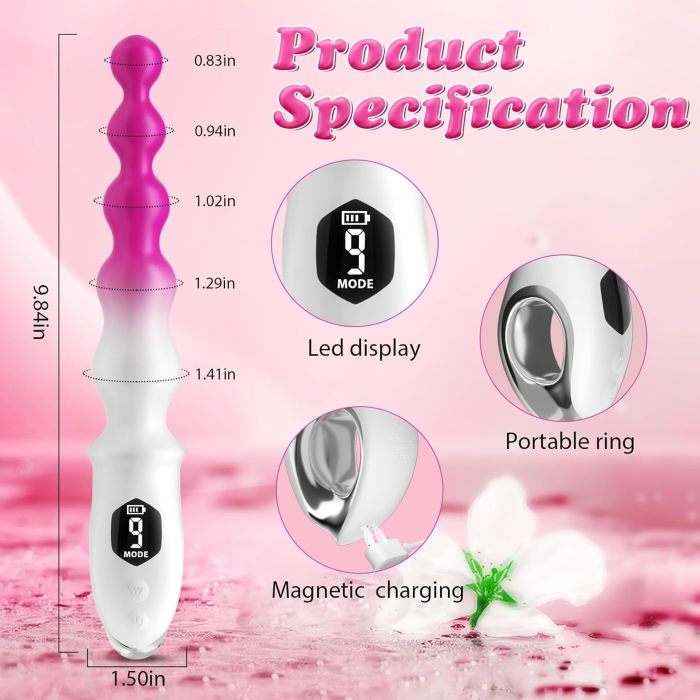 Edenlegend™ GlowBeads – Digital Display Vibrating Bead Wand, 10 Modes, Gradient Silicone + ABS, IPX6