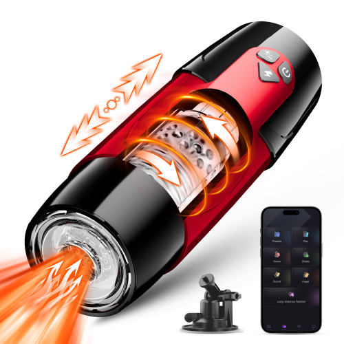 Edenlegend™ FireStorm Cup – 7+1 Mode Thrusting & Rotating Masturbator, APP-Controlled, Red / Yellow