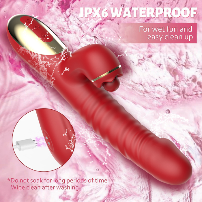 Eedenlegend™ FlexiBunny-R10 – Red Liquid Silicone Rabbit Vibrator, Thrusting + Swing Mode, IPX7, Standalone