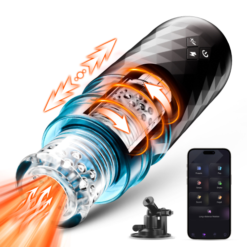 Edenlegend™ StormRide – APP-Controlled Thrusting & Rotating Masturbator, 7+1 Modes, Black & Blue, with Suction Base
