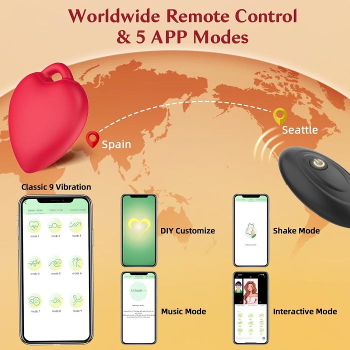 Edenlegend™ HeartCharm – 10-Mode Vibrating Heart Pendant, APP / Remote Version, Red, IPX7 Waterproof