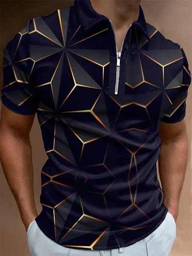 Fashion casual black printed polo shirt