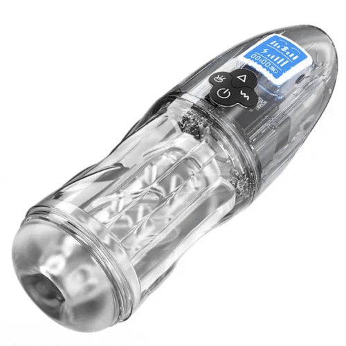 Hellofuntoys™ Fully Transparent Vibrating Sucking Voice Male Mechanical Stroker