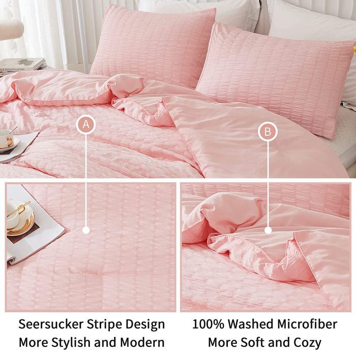 AveLom Terracotta Seersucker Queen Comforter Set (90x90 inches), 3 Pieces - 100% Soft Washed Microfiber Lightweight Comforter with 2 Pillowcases, All Season Down Alternative Comforter Set for Bedding