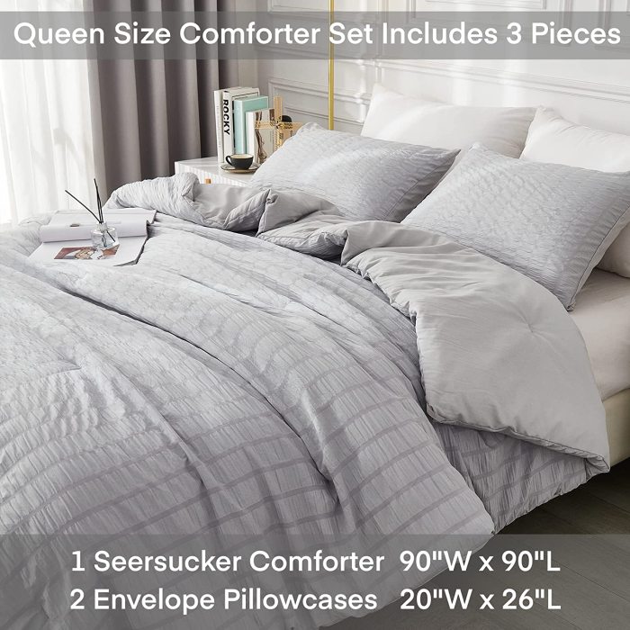 AveLom Terracotta Seersucker Queen Comforter Set (90x90 inches), 3 Pieces - 100% Soft Washed Microfiber Lightweight Comforter with 2 Pillowcases, All Season Down Alternative Comforter Set for Bedding