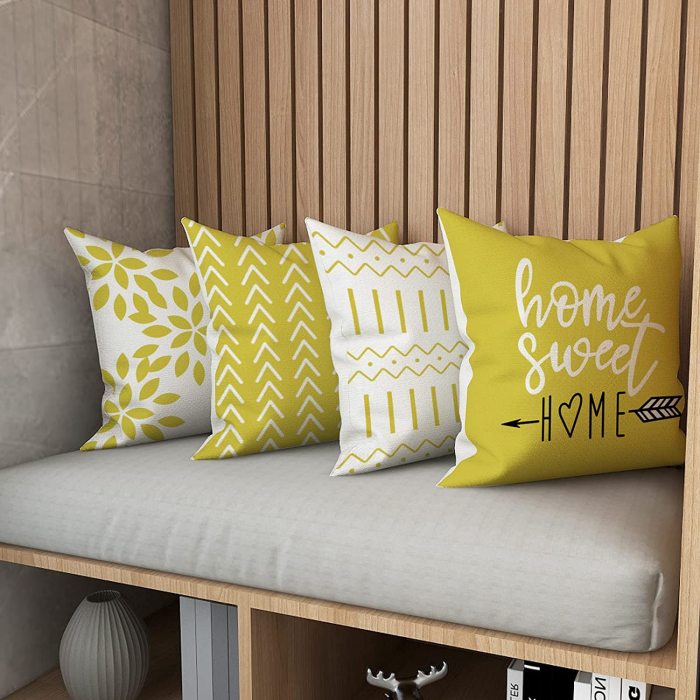 Pillow Covers 18x18 Set of 4, Modern Sofa Throw Pillow Cover, Decorative Outdoor Linen Fabric Pillow Case for Couch Bed Car 45x45cm (Yellow, 18x18,Set of 4)