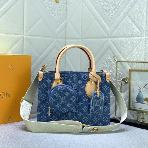 Louis Vuitton M46373 OnTheGo Monogram Reverse Giant Denim Cowboy  Shoulder Bags Size 25*19*11.5cm
