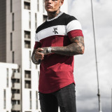 Short-sleeved T-shirt with color stitching.