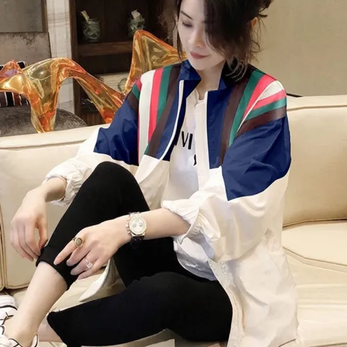 撞色條紋棒球服風衣外套