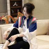 撞色條紋棒球服風衣外套