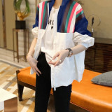 撞色條紋棒球服風衣外套