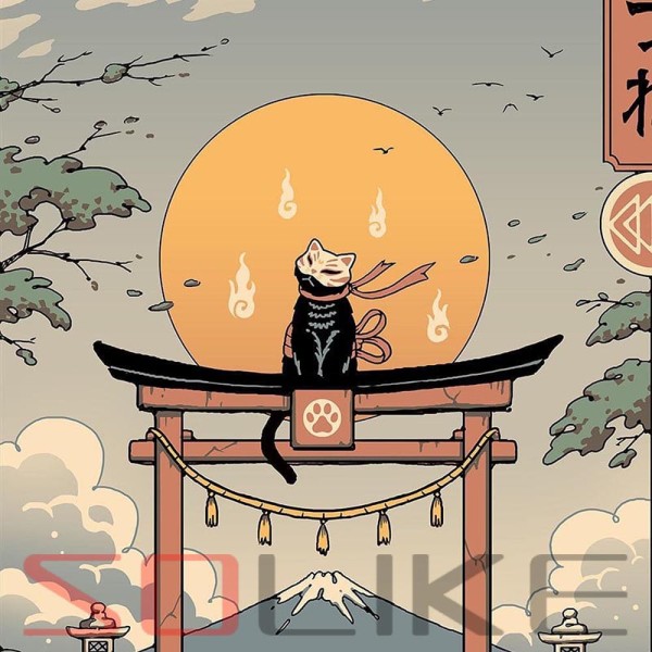 純棉 日式浮世繪風忍者貓短T 三件1099