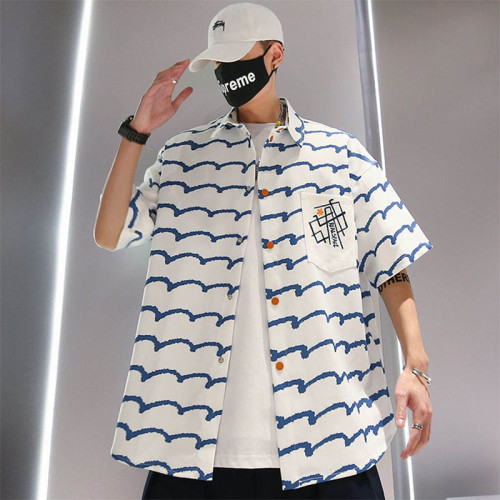 休閒風波浪紋短袖襯衫
