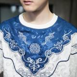 全刺繡圖案仿絲綢材質雲紋短T