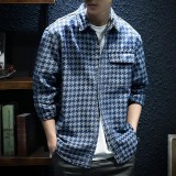 休閒風格紋長袖牛仔襯衫