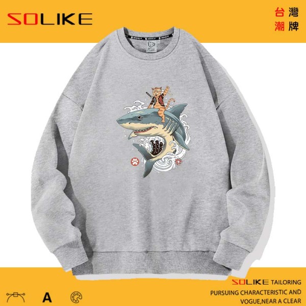 純棉 貓騎鯊魚長袖衫，兩件1099