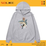 純棉 貓抓魚浮世繪風連帽衫，兩件1199