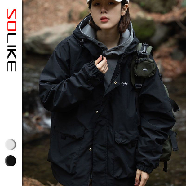 戶外休閒素色簡約衝鋒衣登山露營服