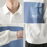 休閒翻領撞色POLO衫長袖衫