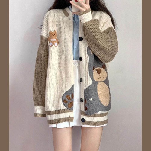 小熊刺繡針織衫外套