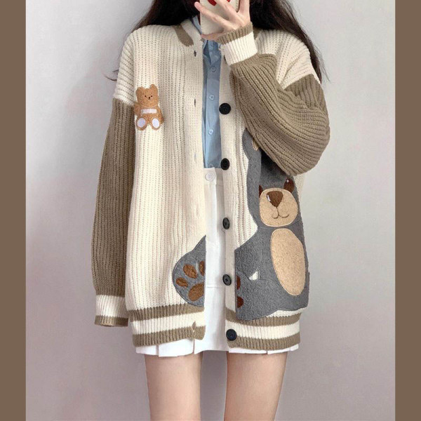 小熊刺繡針織衫外套