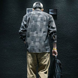 格紋拼接風格棉質牛仔布襯衫外套