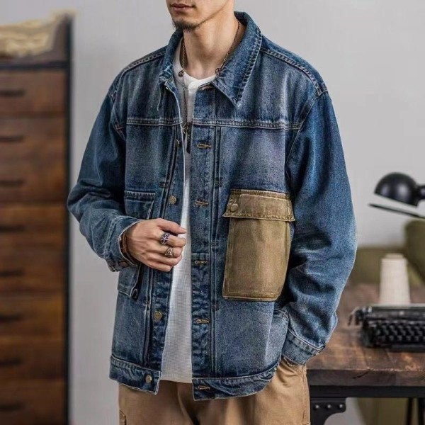 簡約休閒款撞色拼接牛仔外套
