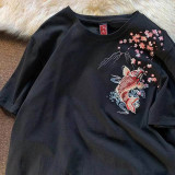 純棉 針織刺繡錦鯉短T