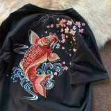 純棉 針織刺繡錦鯉短T